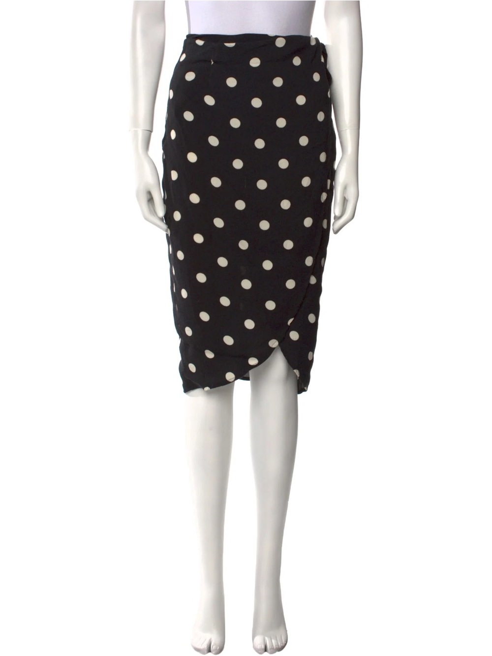 Reformation Black and Cream Polka Dot Midi Wrap Skirt